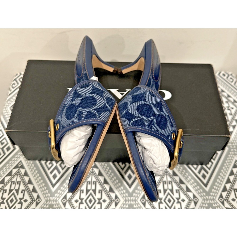 Coach Women Size 9.5B Margot Signature C Slide Sandals Deep Blue Denim Y2K - Picture 6 of 16